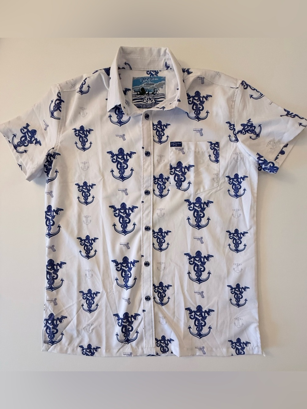 Retro Rifle Glocktopus Shirt Mens Large Octopus Anchor Nautical Novelty